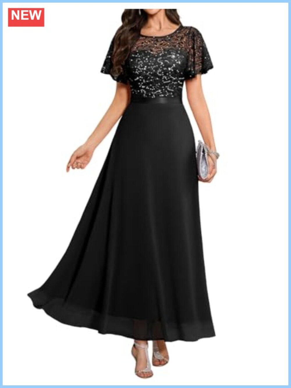 Formal Lace Chiffon Sequin Dress Long Wedding Guest Cocktail